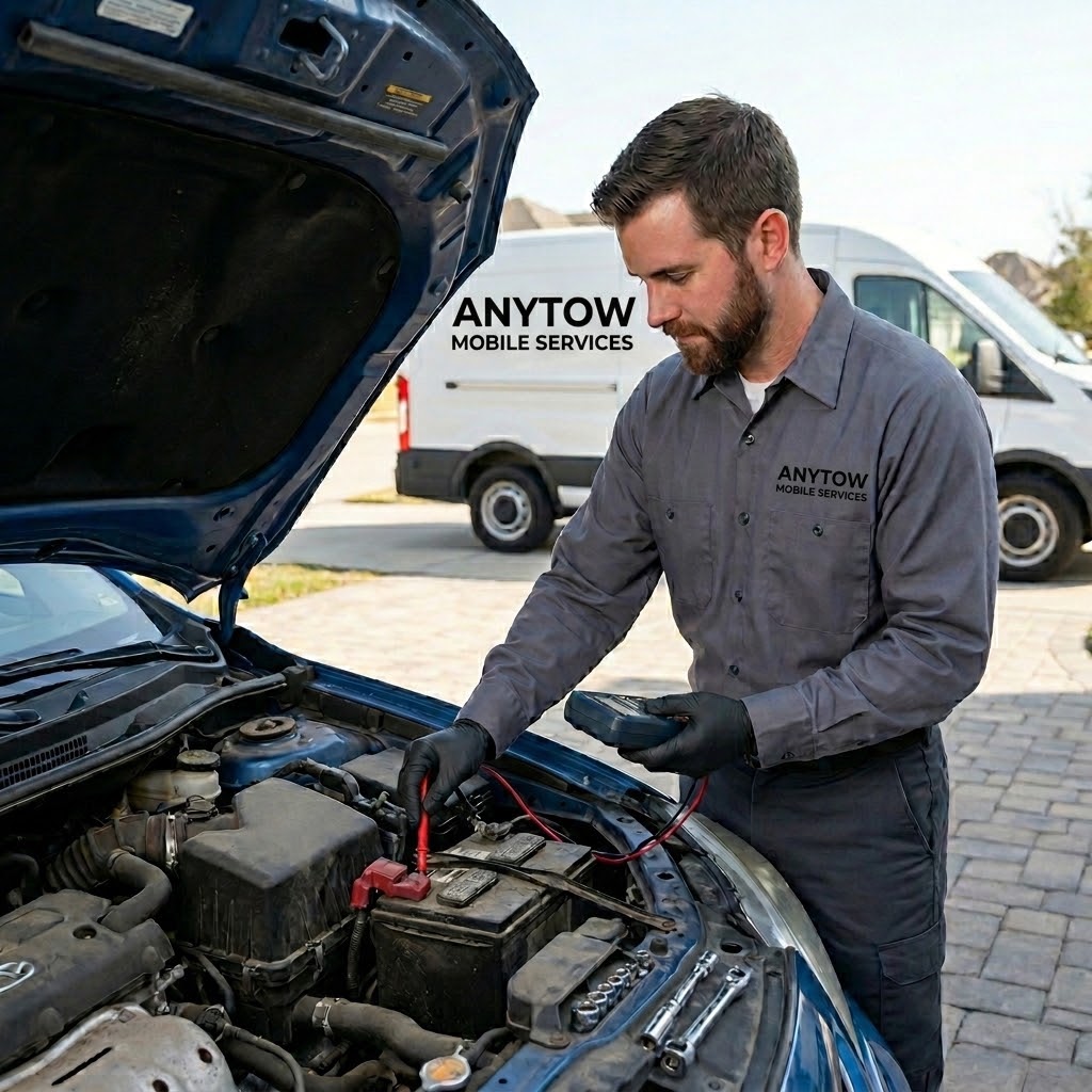 ANYTOW mobile technician testing a car battery