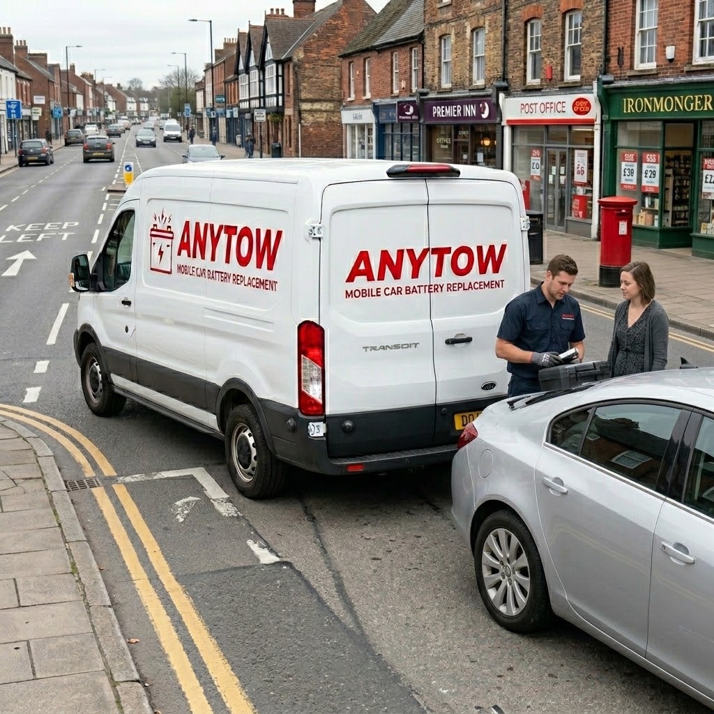 ANYTOW mobile service van carrying batteries for same day fitting